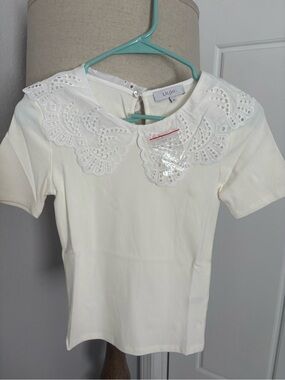 NWOT Women’s Cream Eyelet Collar Short-Sleeve Top